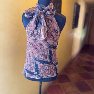 RARE! Vintage Paisley Halter Top Tie Neck Sheer Boho Festival Y2K – Size Small